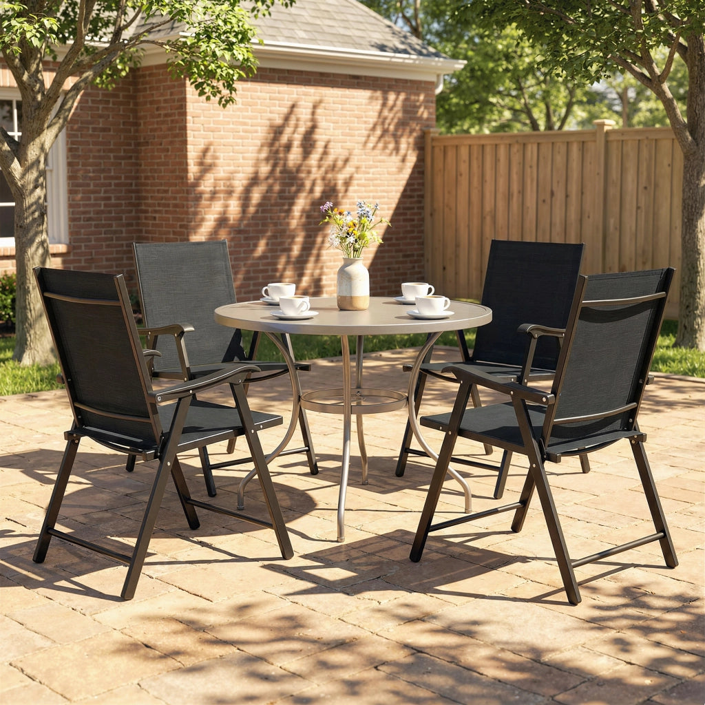 Set 4 Sedie Pieghevoli da Giardino ¨C Xylo ¨C Struttura Acciaio Schienale Alto Nero 58x62x97cm