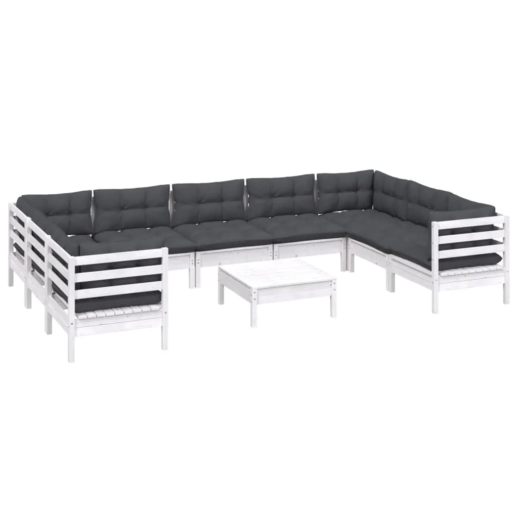 Set Divani da Giardino 10 pz con Cuscini Bianchi Legno di Pinocod mxl 97533
