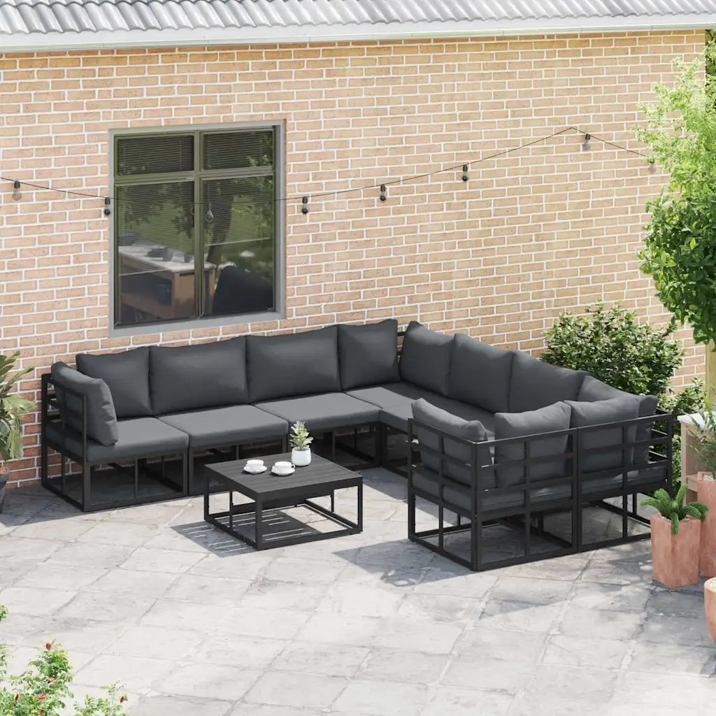vidaXL Set Divano da Giardino con cuscino 8 pcs Nero Alluminio