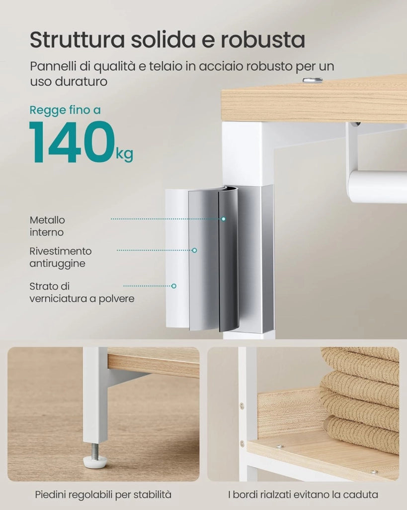 Guardaroba, Stand Appendiabiti, Armadio Aperto con Aste per Appendere, Ripiani Portaoggetti, Ganci Rimovibili, 98 x 40 x 181 cm, Marrone Vintage RGR024B01
