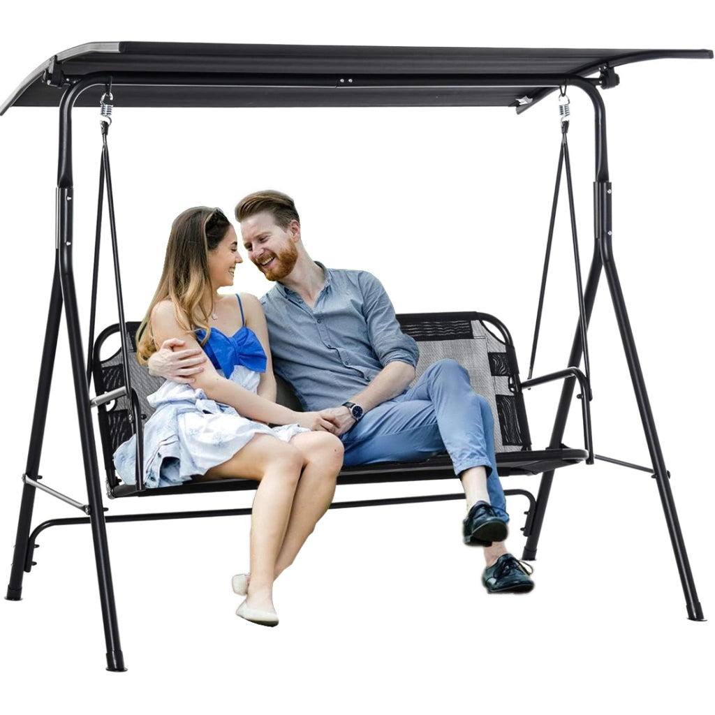 Dondolo da Giardino 3 Posti con Tettuccio Parasole Regolabile 172x110x155cm Nero
