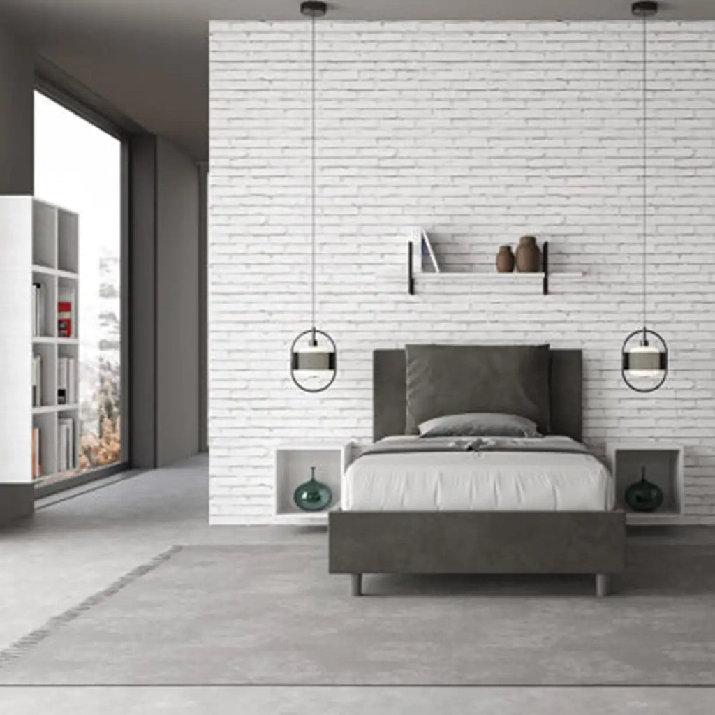 Letto una piazza e mezza con rete imbottito 120x200 microfibra grigio Antea