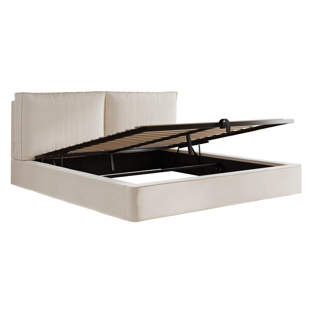 Letto matrimoniale imbottito 180x200 cm con contenitore idraulico; velluto beige; rete inclusa