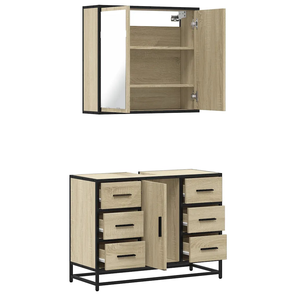 Set Mobili da Bagno 2 pz Rovere Sonoma in Legno Multistrato 3300901