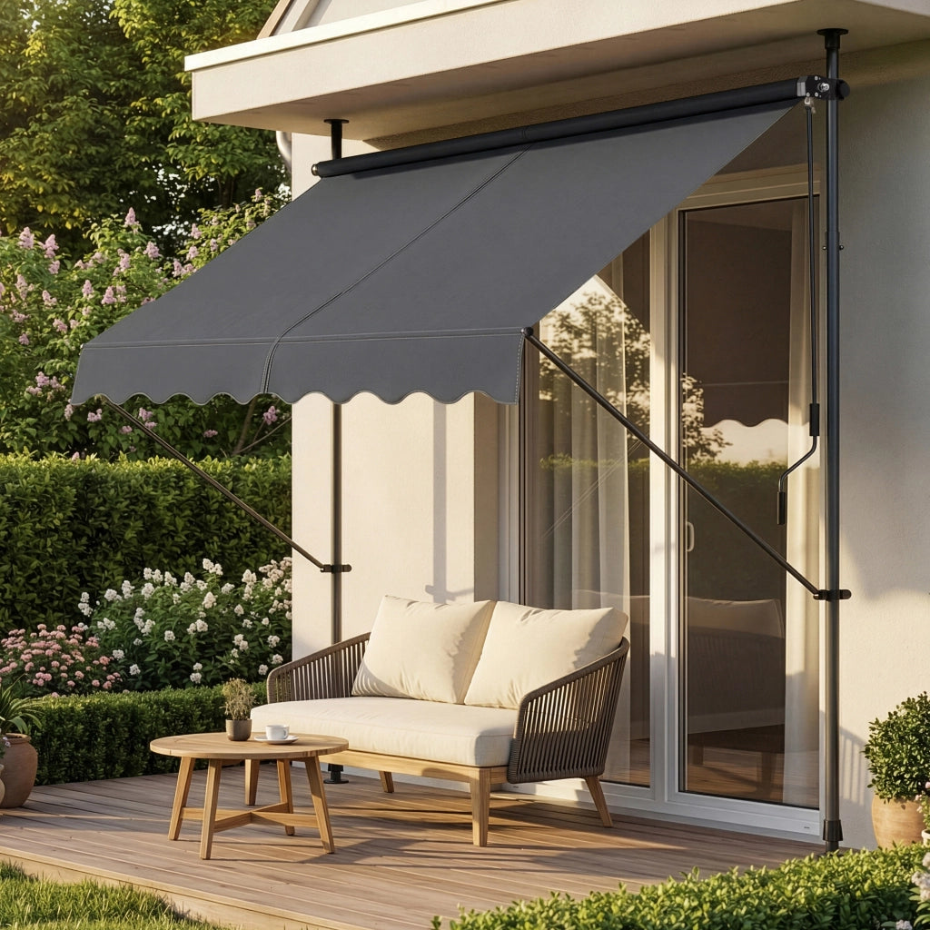 Tenda da Sole a Muro con Pali di Supporto Telescopici Parasole 200 x 120 cm (LxP) Grigio pro.tec