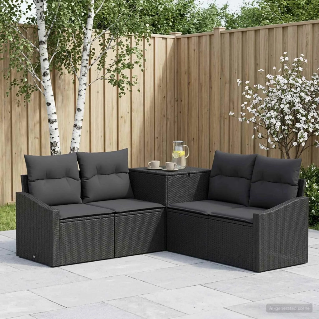 Set di divani 5 pz Nero Rattan sintetico e Acciaio 3447808