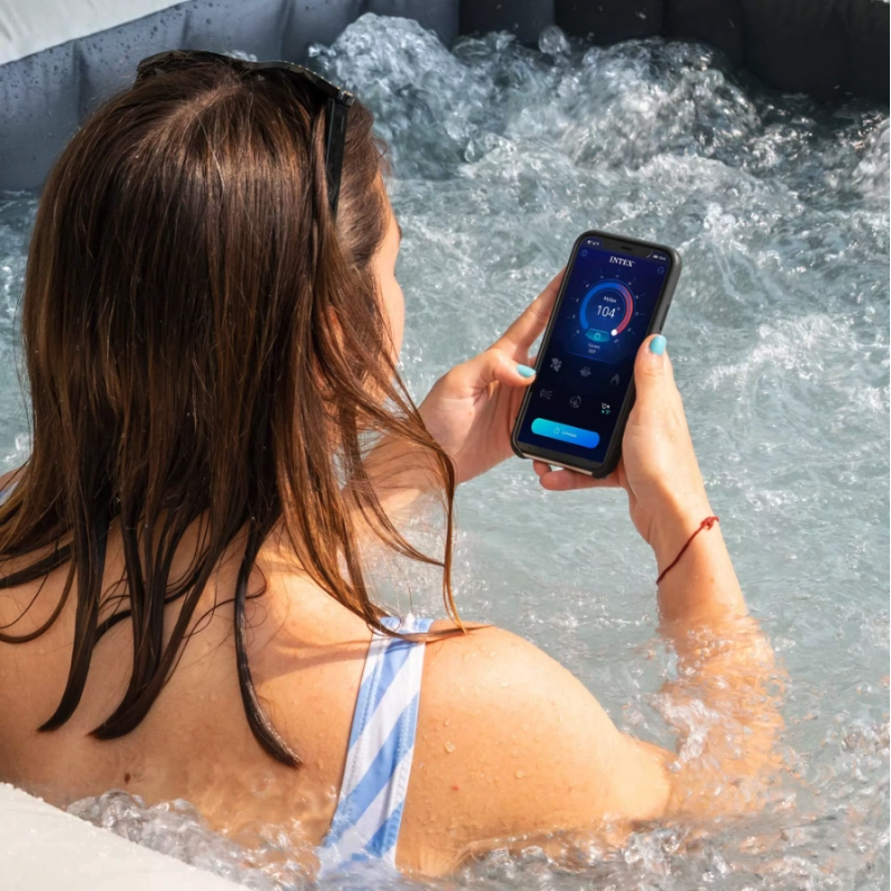 Spa gonfiabile idromassaggio quadrata 4 posti con WiFi e luce LED, 211x211x71 cm riscaldamento 40°C per esterno - Intex