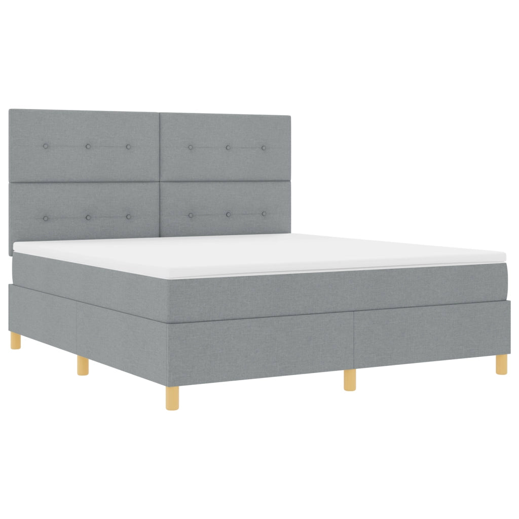Letto con Rete a Molle e Materasso Grigio Chiaro Super King in Tessuto