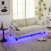 Divano moderno - Xylo - 2 posti in chenille con LED, USB e sacchetto portaoggetti integrati