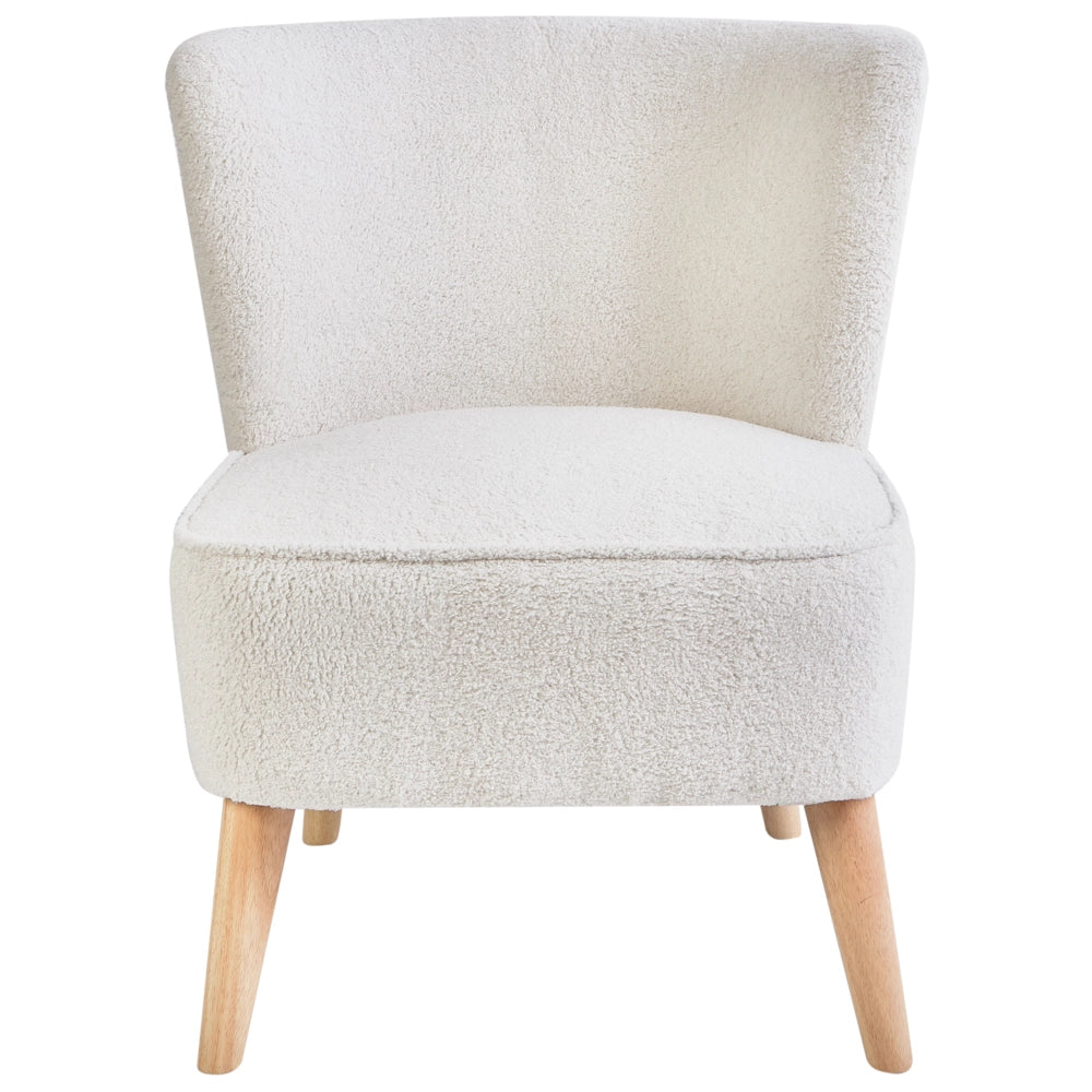 Poltrona Tessuto Boucle bianco sporco Rivestimento in gomma Gambe in legno Soggiorno senza braccioli