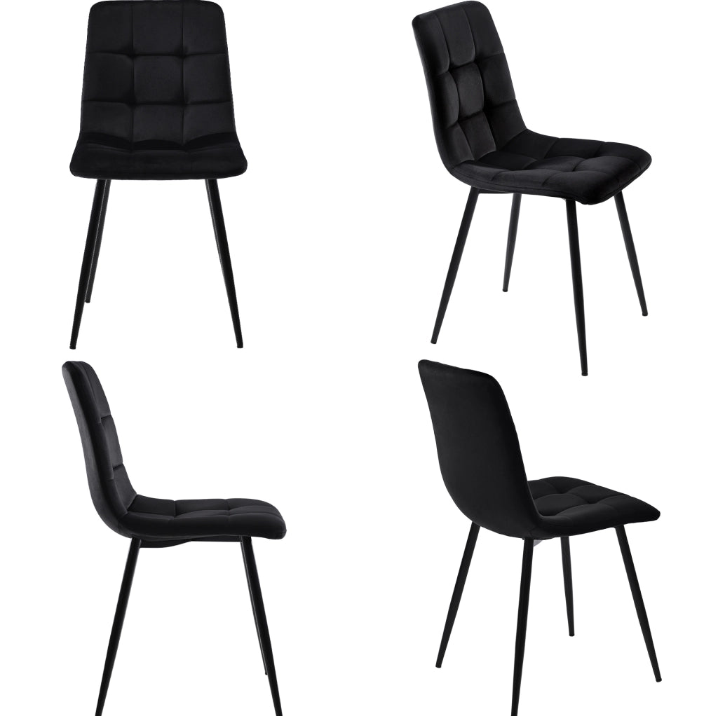 Set tavolo da pranzo 120x70 cm; stile moderno; MDF e velluto; nero