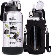 Bicchieri da 2 litri in vetro con maniglia e marcatura del tempo, grande bicchiere da 2 litri con chiusura ermetica, flessa BPA libera, bicchiere da vino in vetro con coperchio, caraffa da vetro con chiusura.
