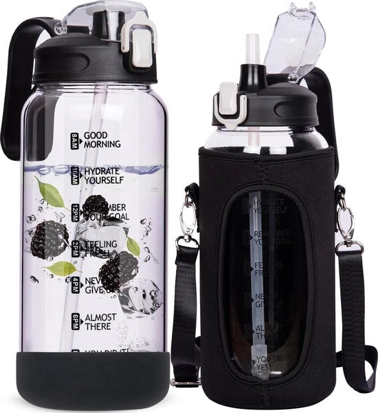 Bicchieri da 2 litri in vetro con maniglia e marcatura del tempo, grande bicchiere da 2 litri con chiusura ermetica, flessa BPA libera, bicchiere da vino in vetro con coperchio, caraffa da vetro con chiusura.