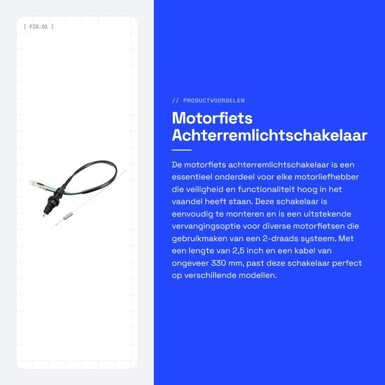 Achterremlichtschakelaar per motocicletta - sostituzione - nero - sistema a 2 fili - adatto per diverse moto - cavo di 330 mm