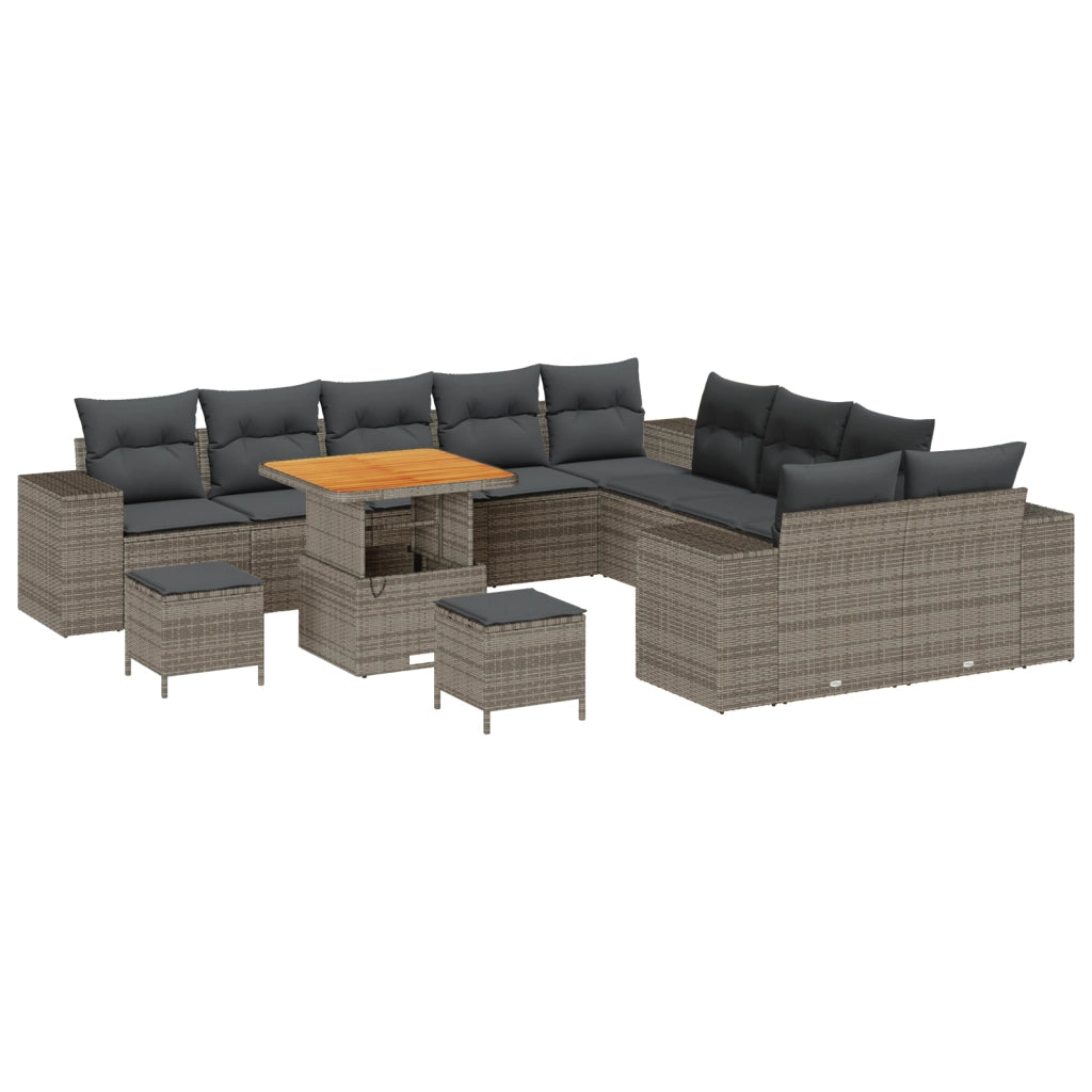 Set di divani da giardino con 13 pezzi e cuscini grigio polirattan acacia