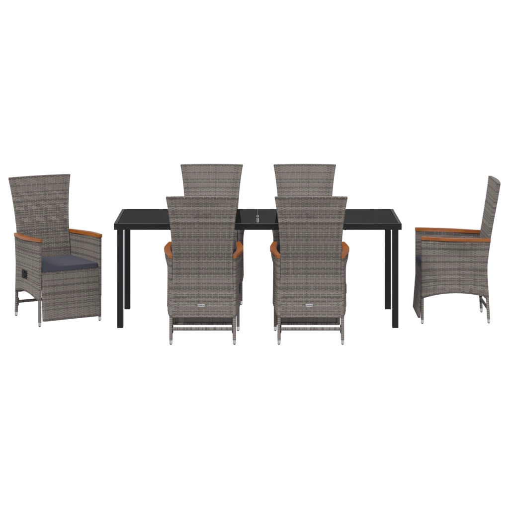 Set da pranzo da giardino da 7 pezzi con cuscini Grigio Rattan PE