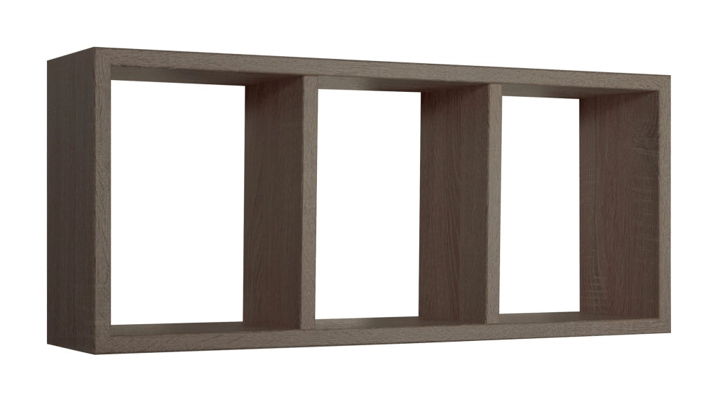 Mensola Rettangolare 3 Scomparti da Parete 70x30x15.5 cm in Fibra di Legno Tristano Noce Segato