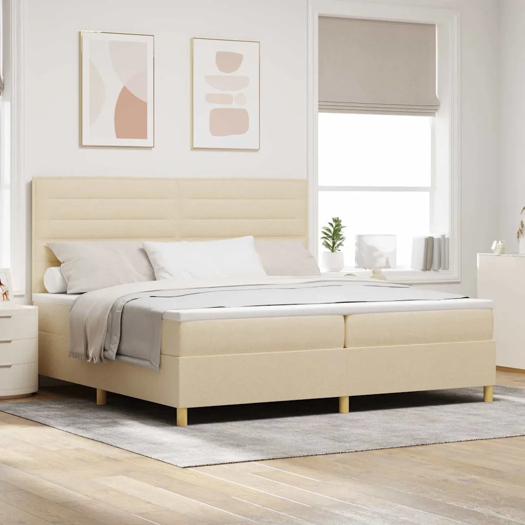 Letto a Sorgente LED con materasso Crema 200 x 200 cm Tessuto 3343052
