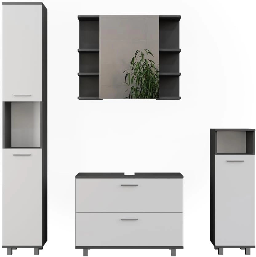 Set di mobili da bagno Ilias, Quercia dorata/antracite, 80.2 cm, composto da mobile lavabo, pensile a specchio, colonna e base media