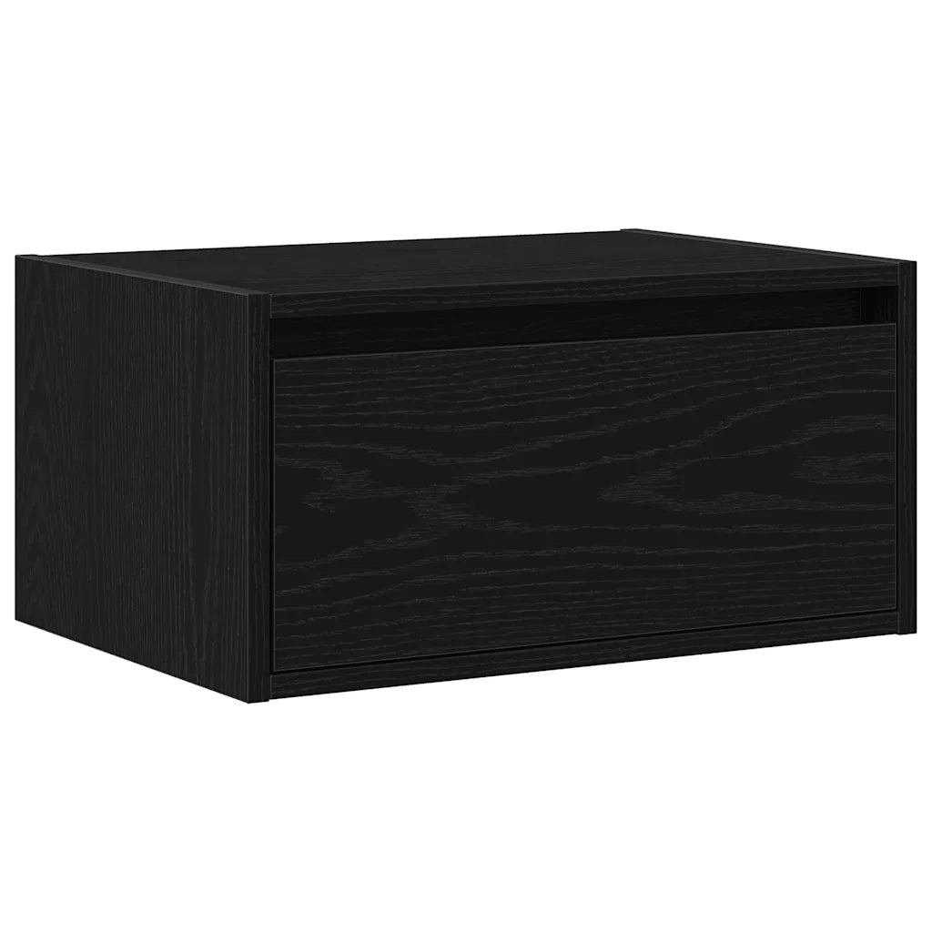Comodino a Parete con Luci LED Rovere Nero
