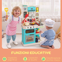 Cucina Giocattolo per Bambini 3-6 Anni con 92 Accessori 44,5x24x79 cm in PP e ABS Verde
