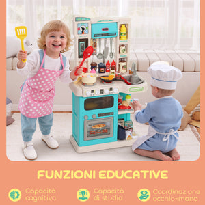 Cucina Giocattolo per Bambini 3-6 Anni con 92 Accessori 44,5x24x79 cm in PP e ABS Verde