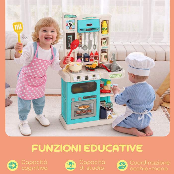 Cucina Giocattolo per Bambini 3-6 Anni con 92 Accessori 44,5x24x79 cm in PP e ABS Verde