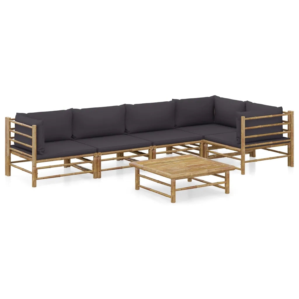 Set Divani da Giardino 6 pz con Cuscini Grigio Scuro in BambÃ¹ cod mxl 53002