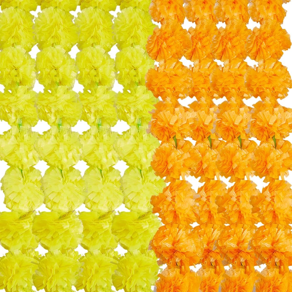 16 pezzi, 2 colori, ghirlande artificiali di calendula, 154 cm, per Diwali, matrimoni, decorazione
