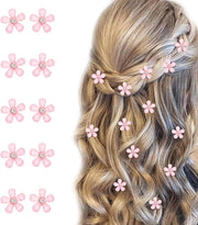 Mini Spilloni di Capelli con Fiori Rosa e Pietre Strass - Set da 10 pezzi | Carini Spilloni Decorativi per Fiori di Capelli per Matrimoni