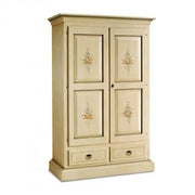 Armadio Verona in legno avorio anticato decorato filo verde