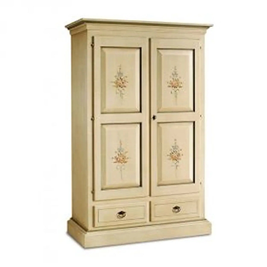 Armadio Verona in legno avorio anticato decorato filo verde