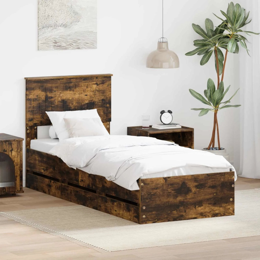 Struttura del letto con cassetto Rovere fumé 75 x 190 cm 3410760