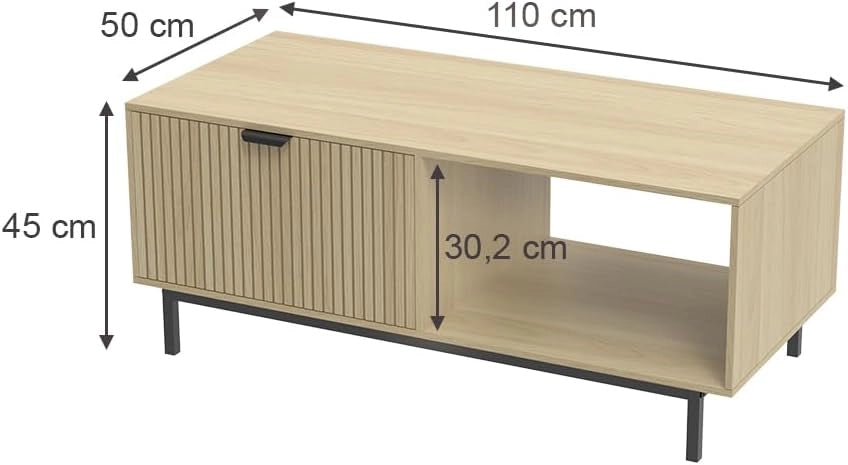 Tavolino Lennox, Rovere, 110 x 50 cm, adatto per riporre riviste e telecomandi