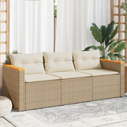 Divano da Giardino con Cuscini a 3 Posti Beige in Polyrattan