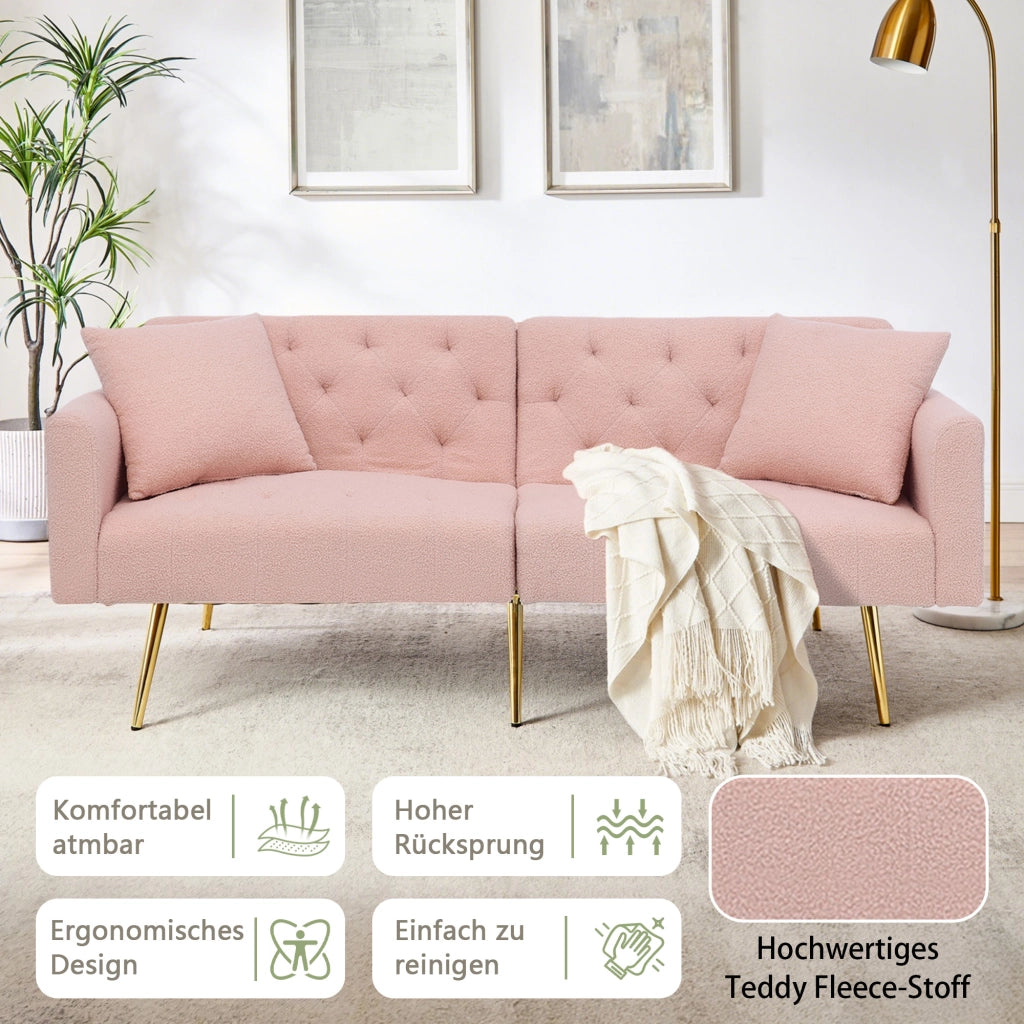 Scaffale con schienale regolabile a 3 livelli, 2 cuscini, gambe in metallo, in teddy, rosa