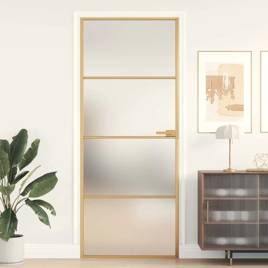 Porta Interni Sottile Oro 83x201,5cm Vetro Temperato Alluminio 155137