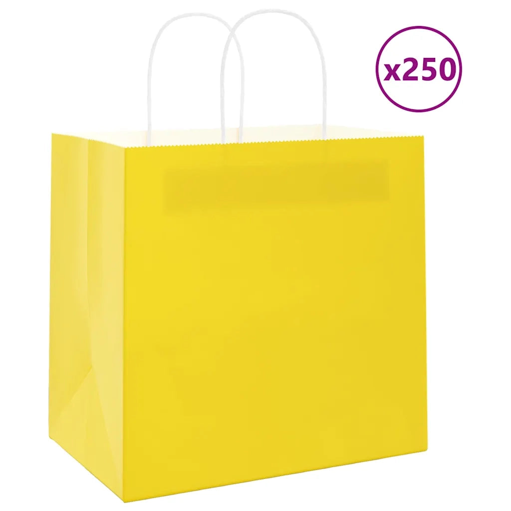 Sacchetti di Carta 250 pz con Manici Gialli 26x17x25 cm