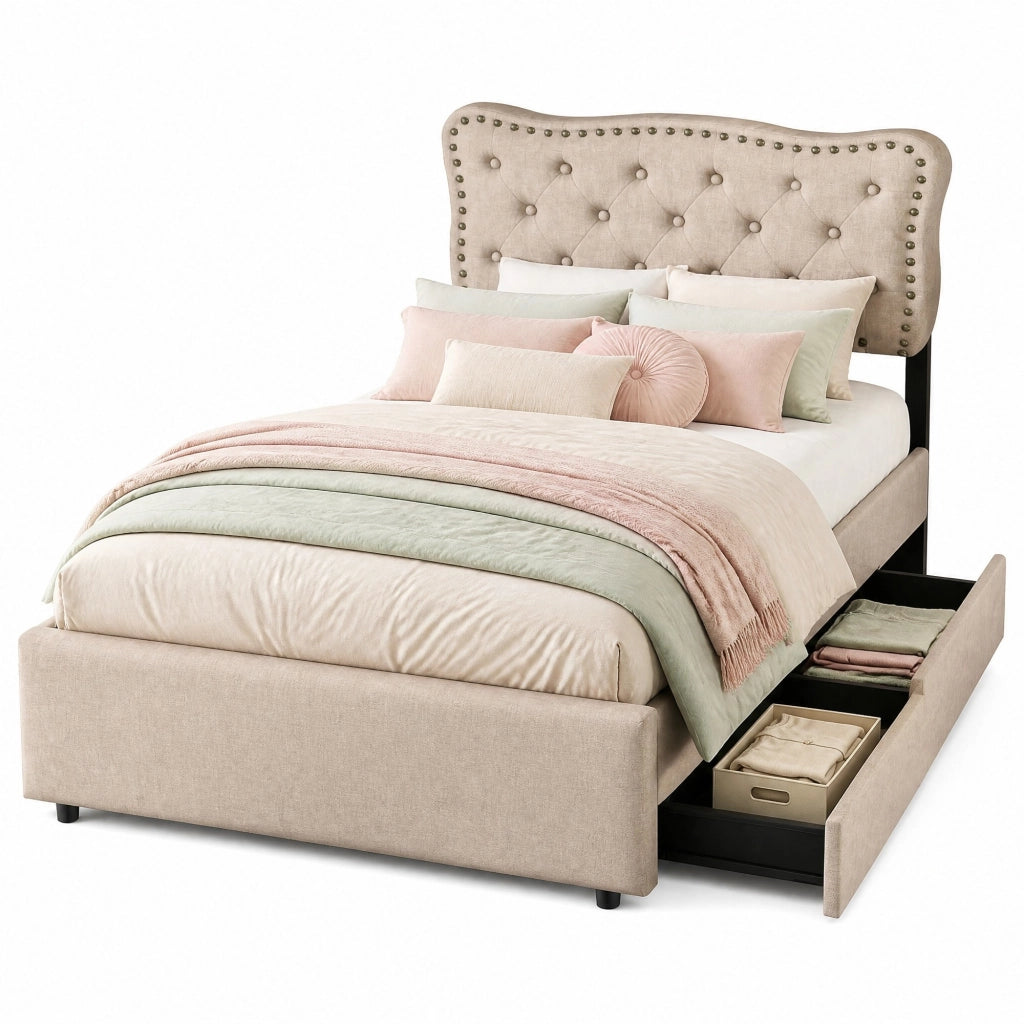 Letto imbottito 90 x 200 cm con cassetti e testiera regolabile