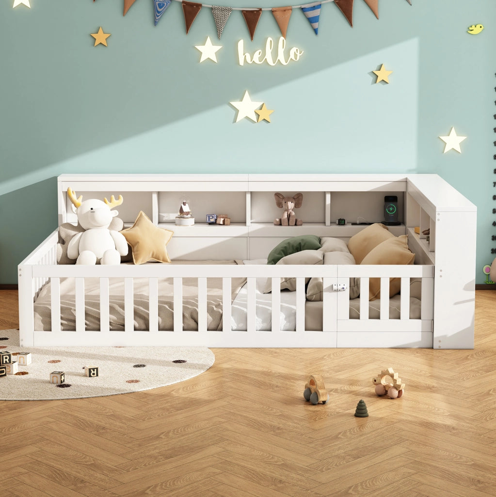 Daybed con staufach, prese USB e sponde pieghevoli, 140 x 200 cm, bianco