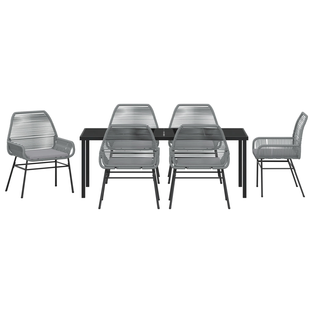 Set da Pranzo da Giardino 7 Pezzi con Cuscini Grigi in Polyrattan