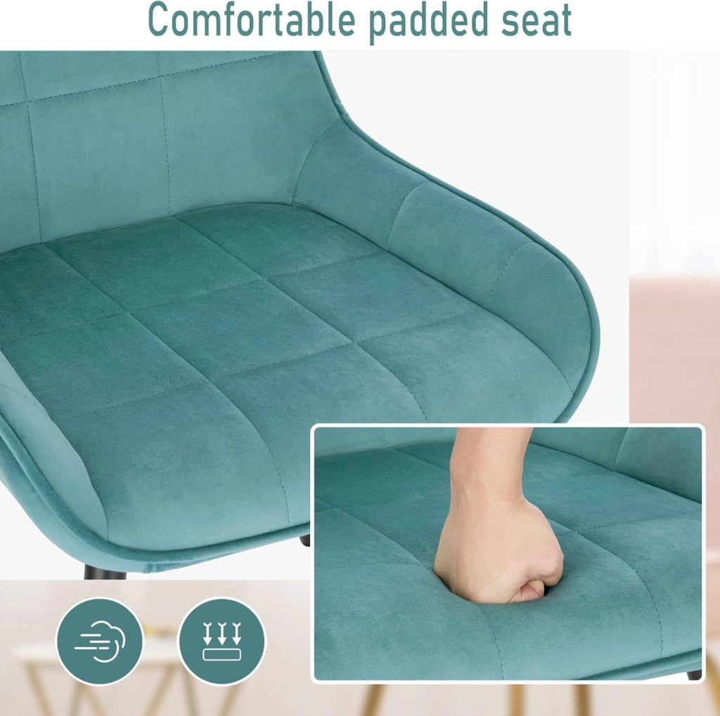 Set di 4 Sedie da Pranzo con Schienale Curvo, Sedie Ergonomiche in Velluto e Metallo, Poltroncina imbottita per Salotto, Ufficio, Camera da Letto, Turchese BH331ts-4