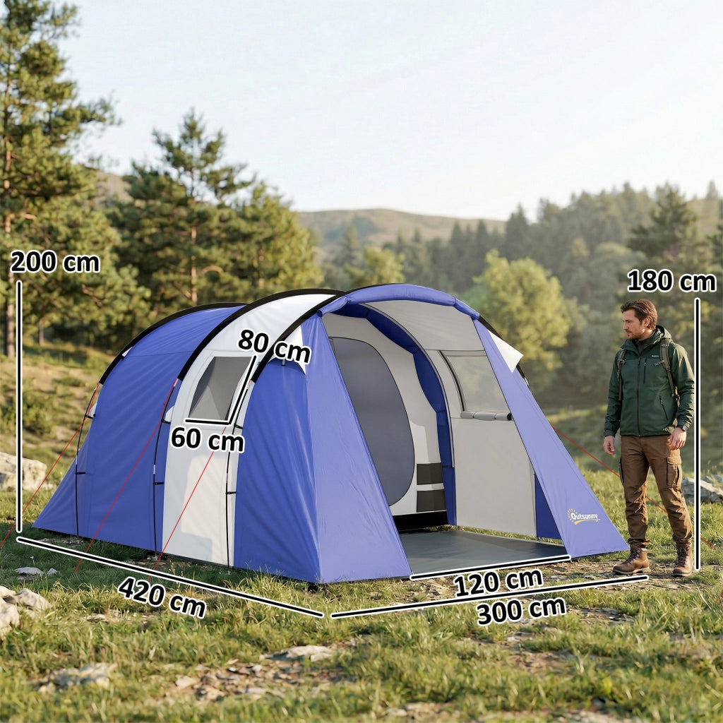 Tenda da Campeggio 4 Persone 2 Camere Impermeabile ¨C zephmum ¨C 420x300x200cm Blu Scuro