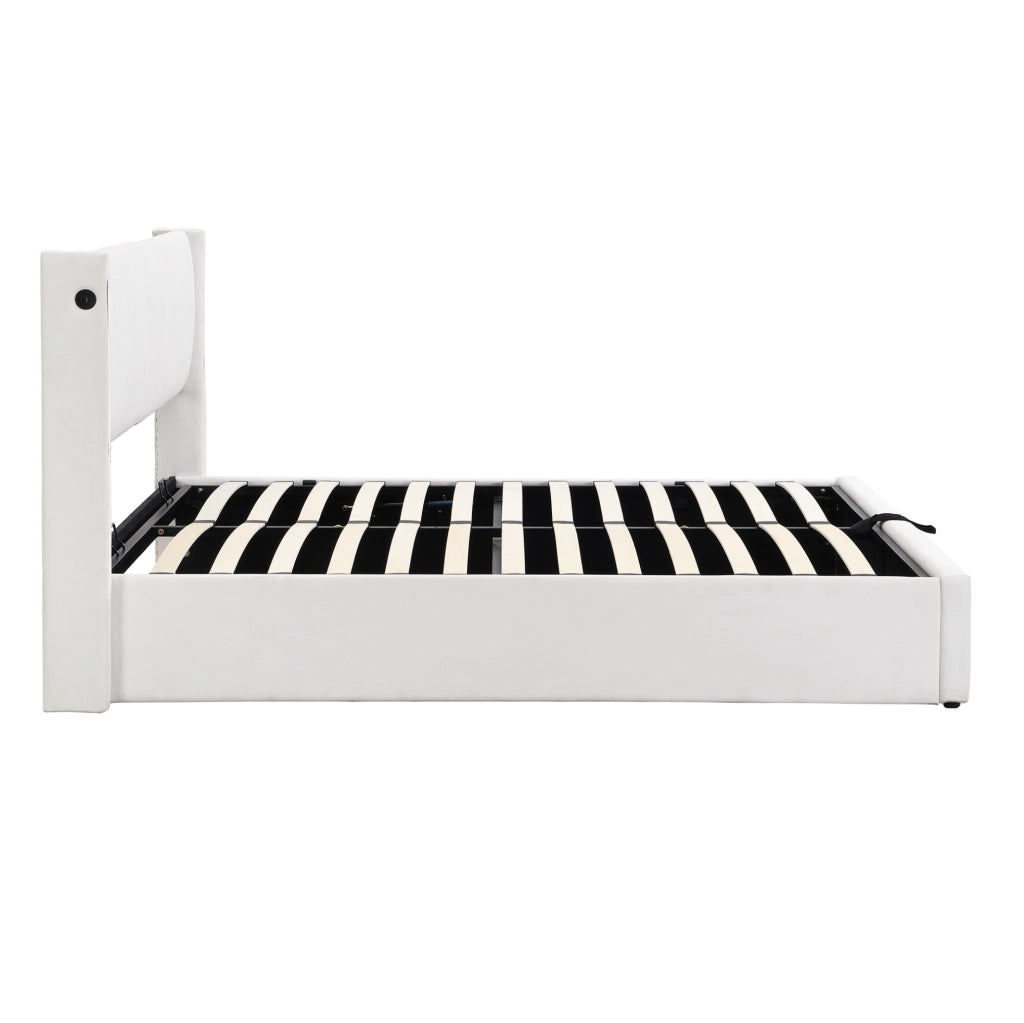 Letto con contenitore 140x190 cm in PU bianco con LED e USB