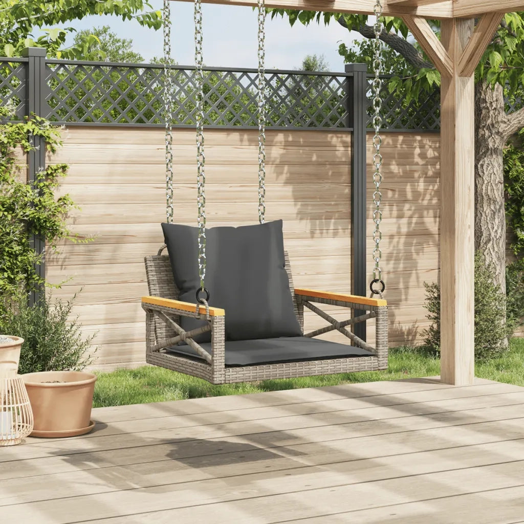 Panca da Giardino | Panchina Dondolo con Cuscini Grigia 63x62x40 cm in Polyrattan