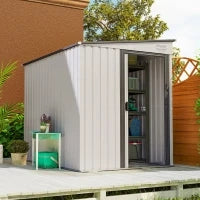Capanno Attrezzi in Metallo 1.5x2m con Base, Porta Scorrevole e Tetto Inclinato, Bianco