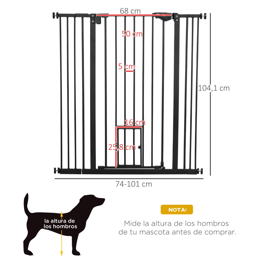 Barriera di Sicurezza per Bambini con Porta ¨C zephmum ¨C Nero 74-101x104,1 cm