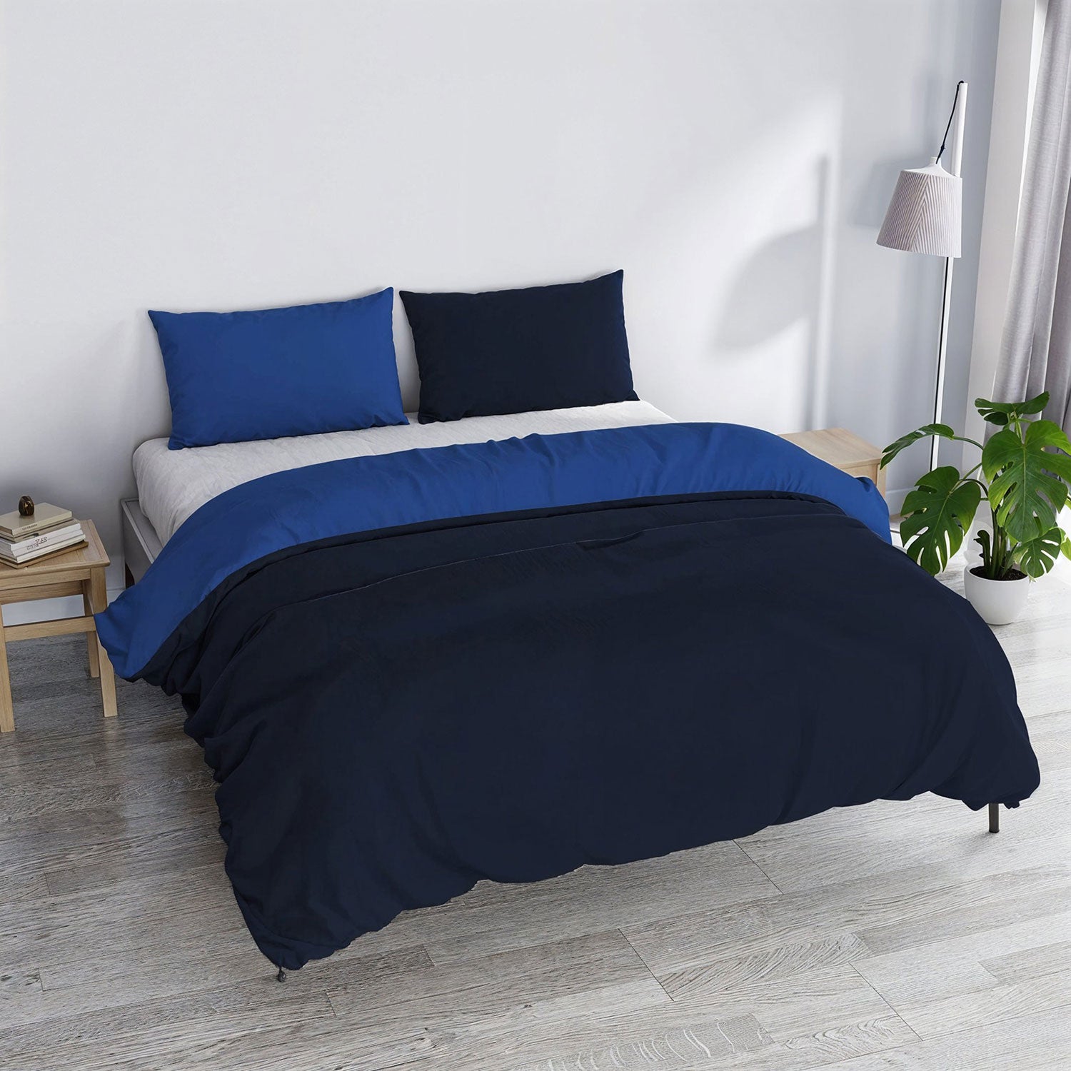 Copripiumino Matrimoniale con Sacco e Federe in Tinta Unita Double Face Linea Vera Blu e Royal