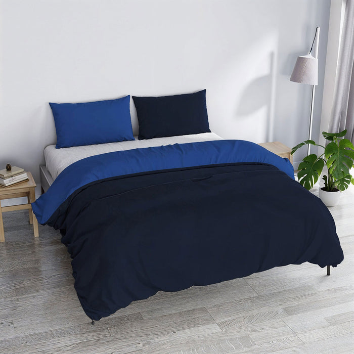 Copripiumino Matrimoniale con Sacco e Federe in Tinta Unita Double Face Linea Vera Blu e Royal