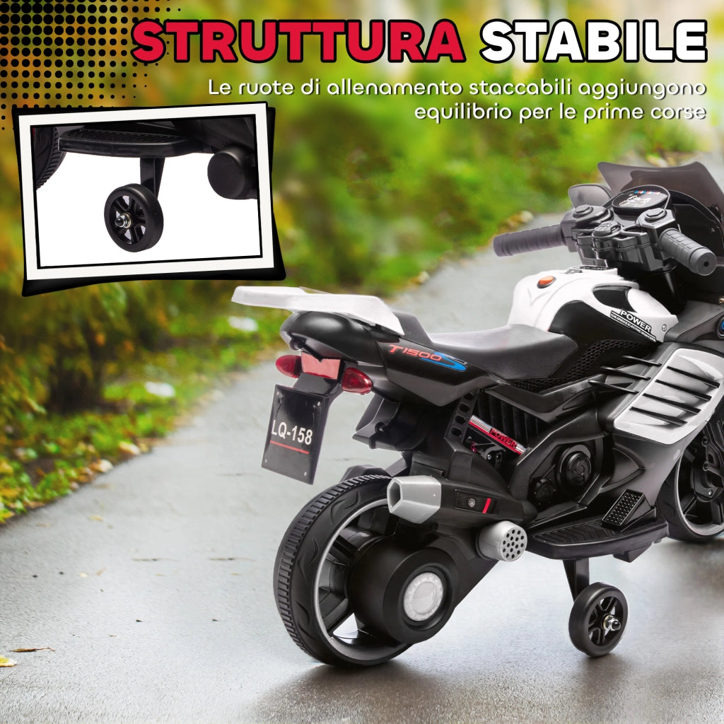 Moto Elettrica Bambini con Fari e Musica ¨C zephmum ¨C 6V, Bianco